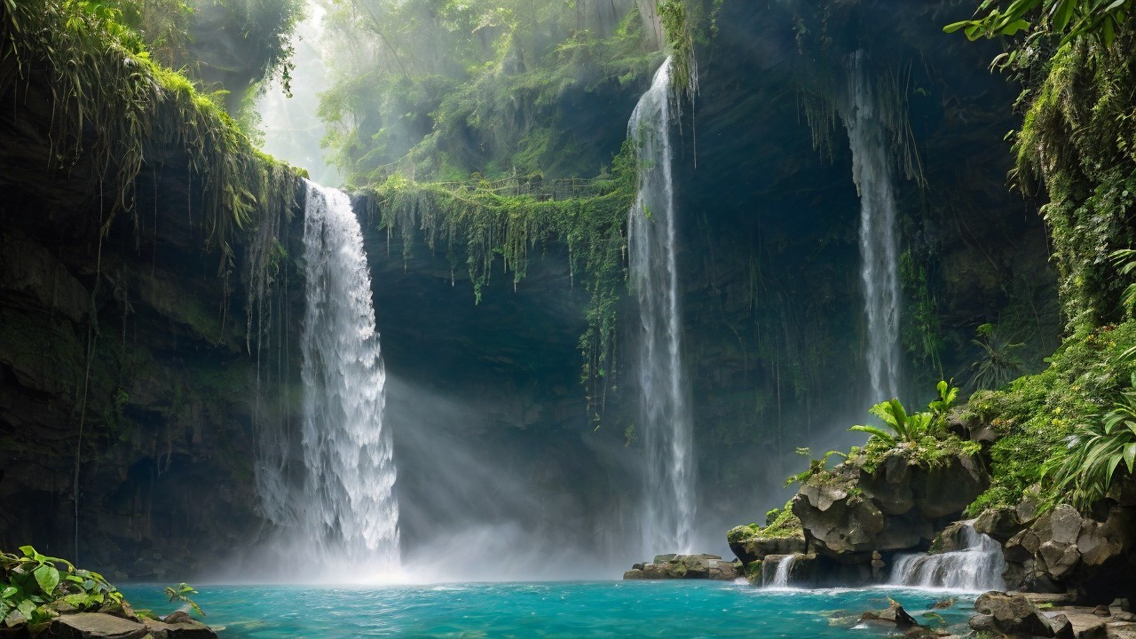 Majestic Waterfalls Cascading into Turquoise Pool