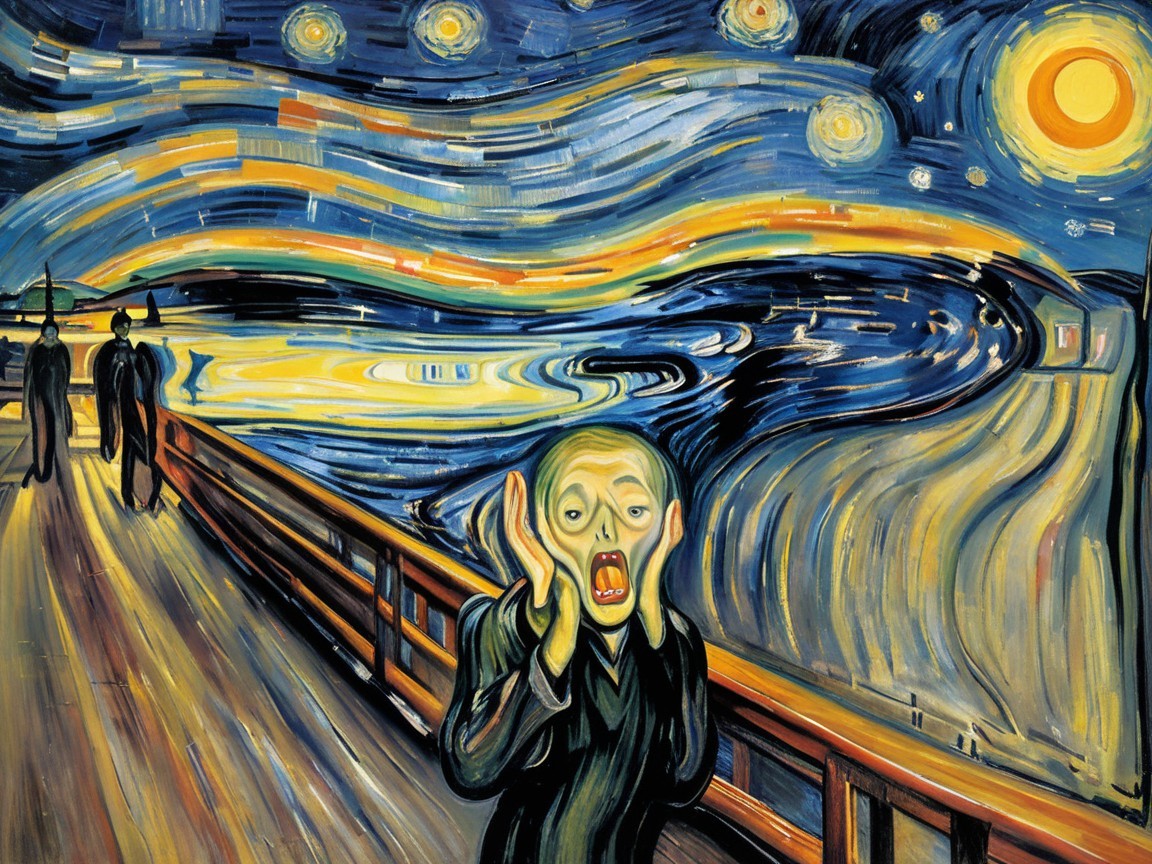 Dramatic Night Scene with Vibrant Colors and Despair