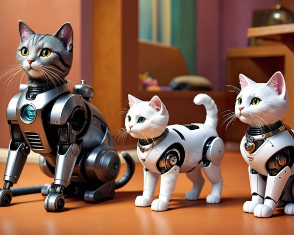 Robotic Cats in a Cozy Indoor Setting with Decor