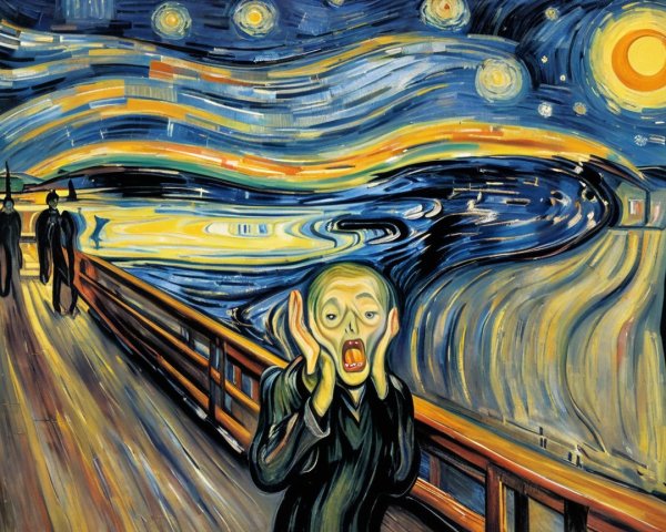 Dramatic Night Scene with Vibrant Colors and Despair