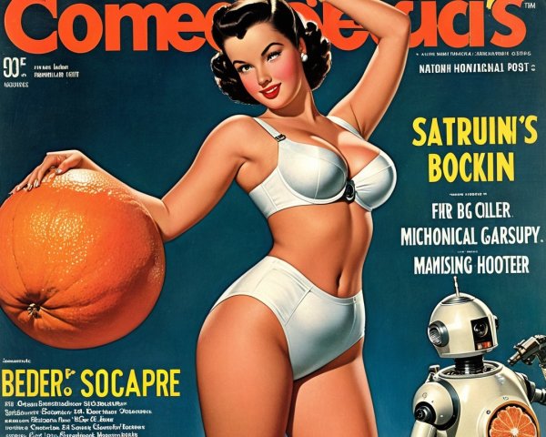 Vintage Comic Book Cover with Glamorous Woman and Robot