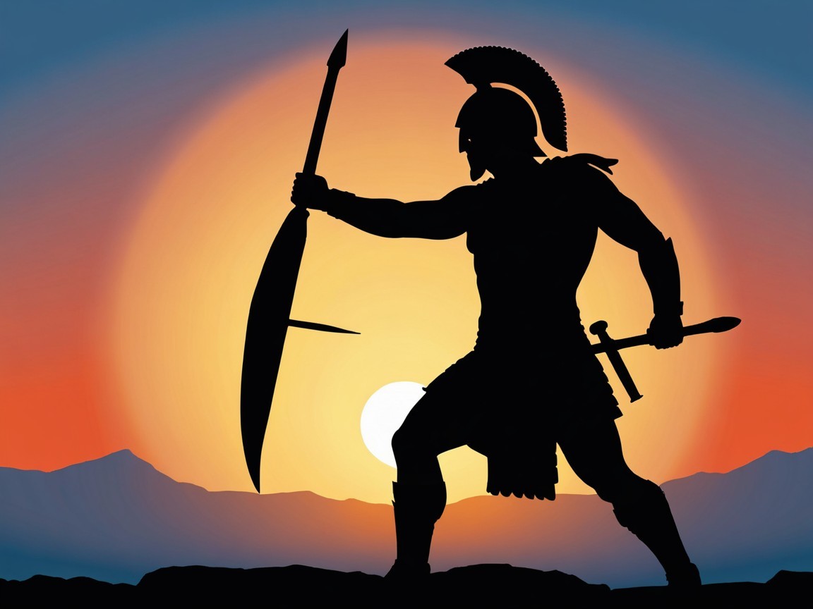 Silhouette of a Warrior Against a Vibrant Sunset