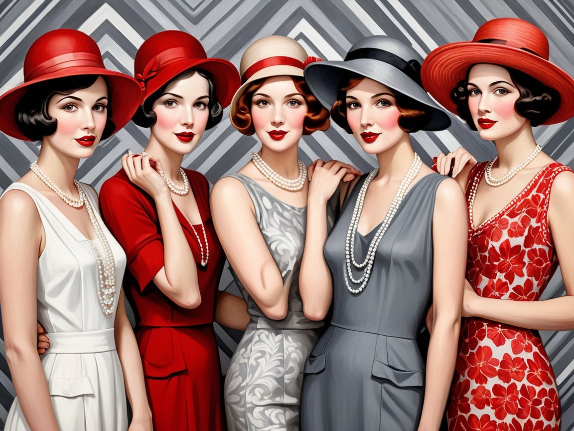 Elegant Women in Vintage Attire with Stylish Hats