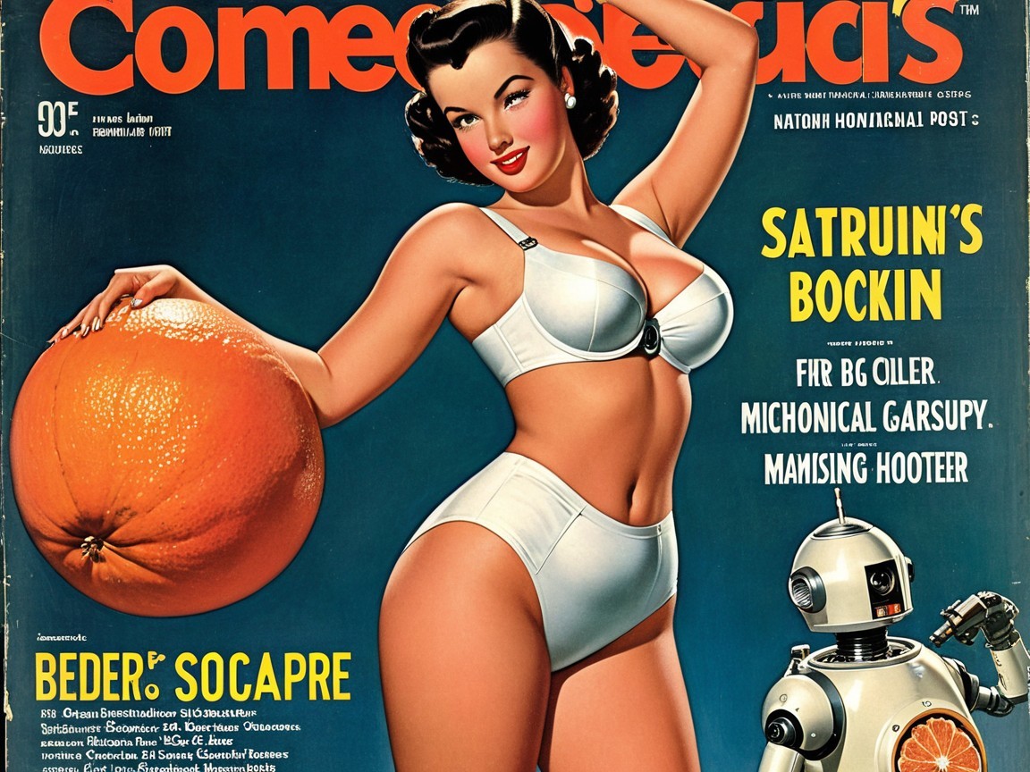 Vintage Comic Book Cover with Glamorous Woman and Robot