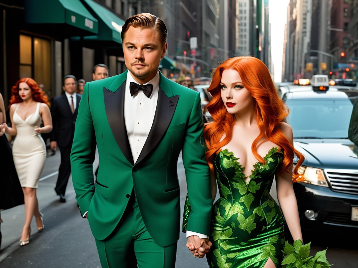 Stylish Couple in Green Attire on City Street