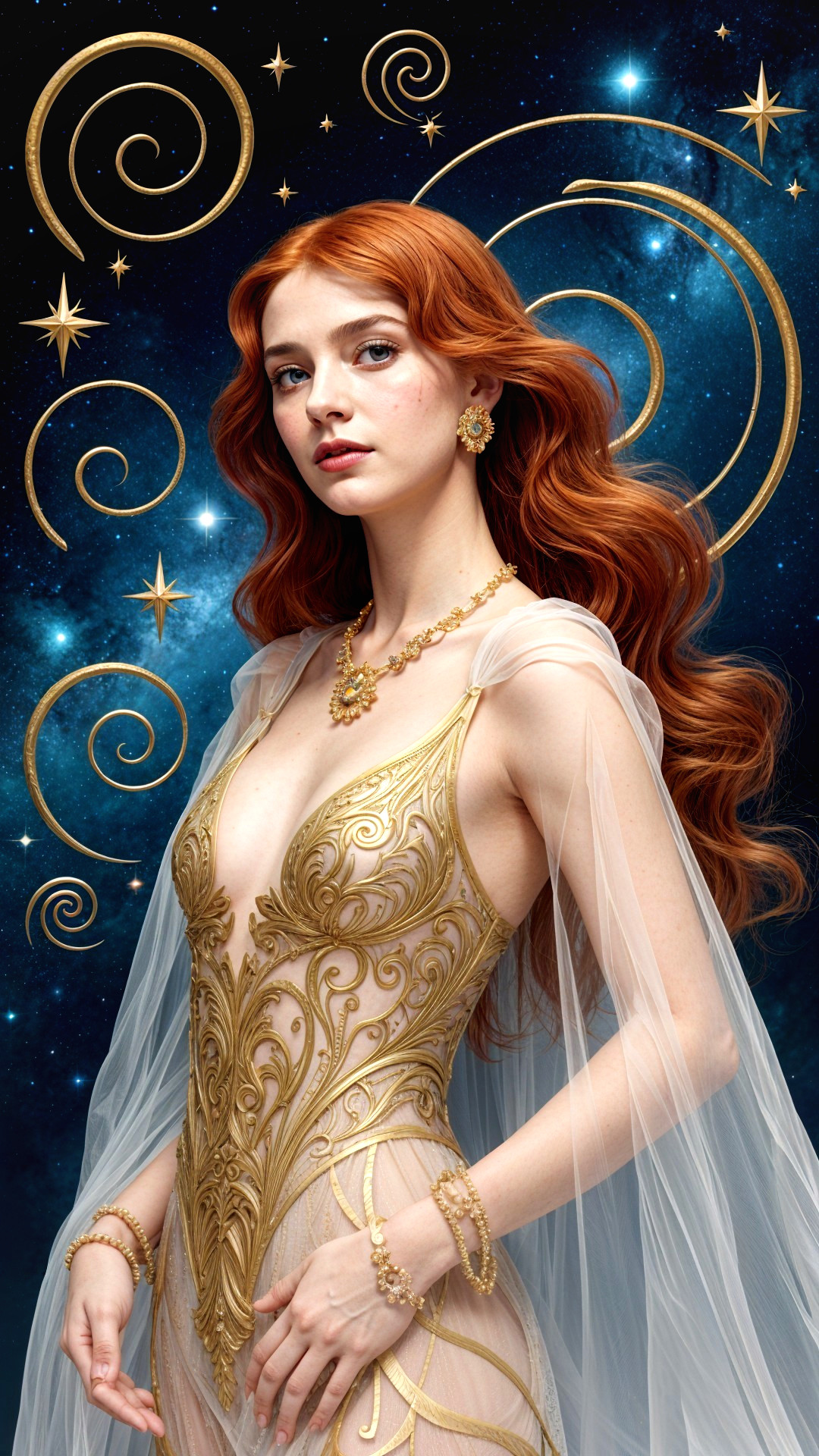 Fiery Red-Haired Figure in Cosmic Setting