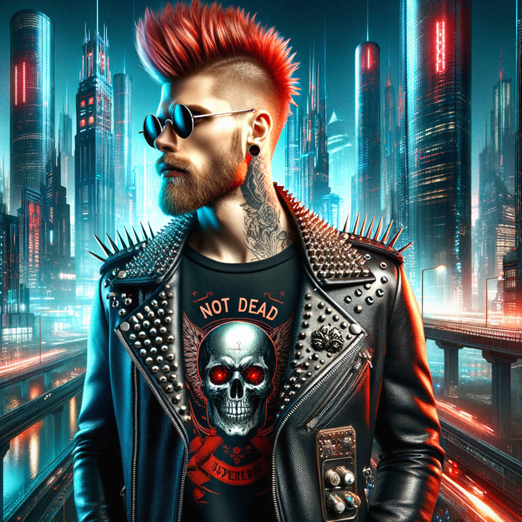 Stylish Man in Futuristic Urban Setting with Mohawk