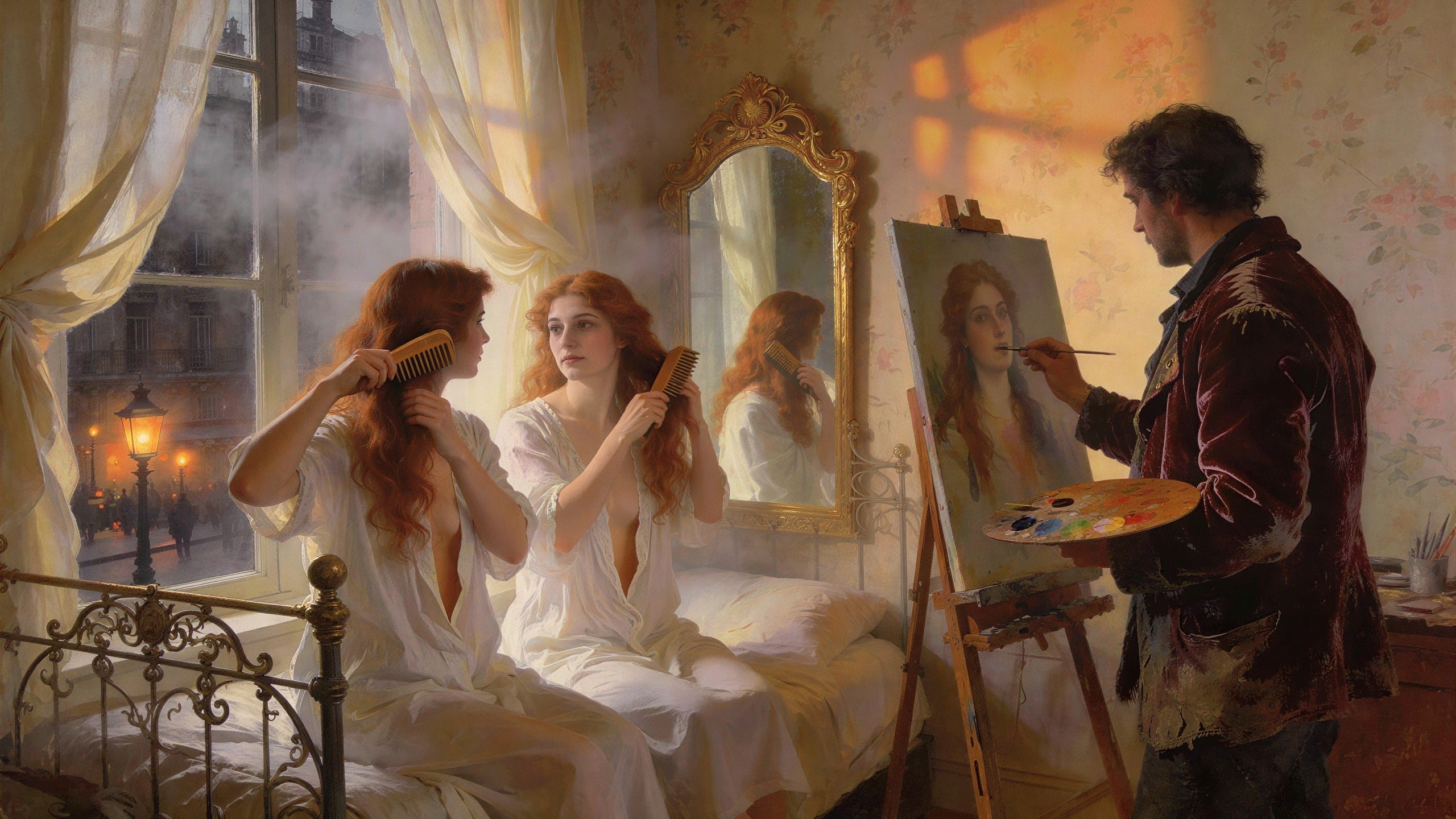 Renaissance Painting of Two Women in a Bedroom Scene