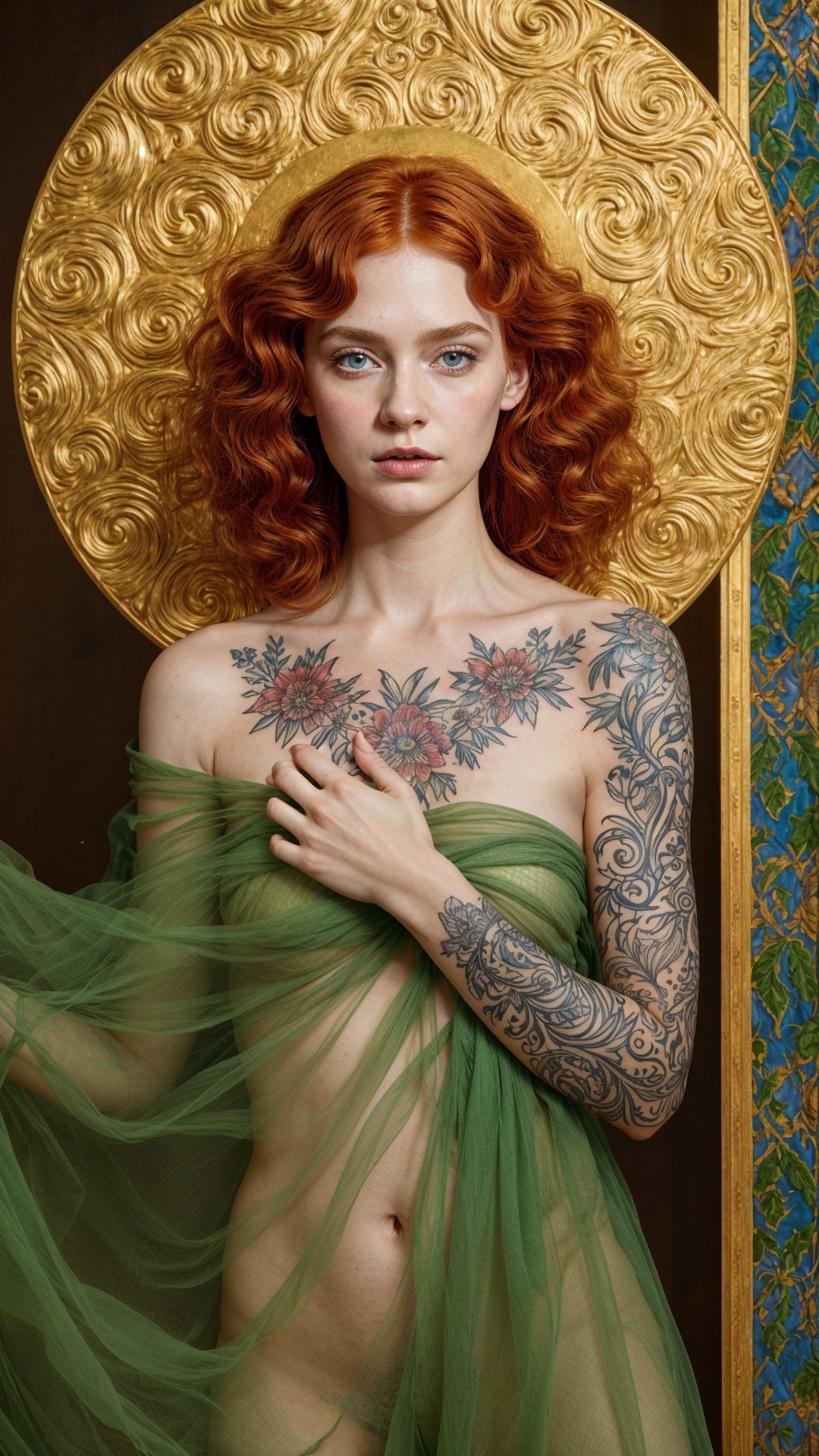 Portrait of a Woman with Red Hair and Tattoos