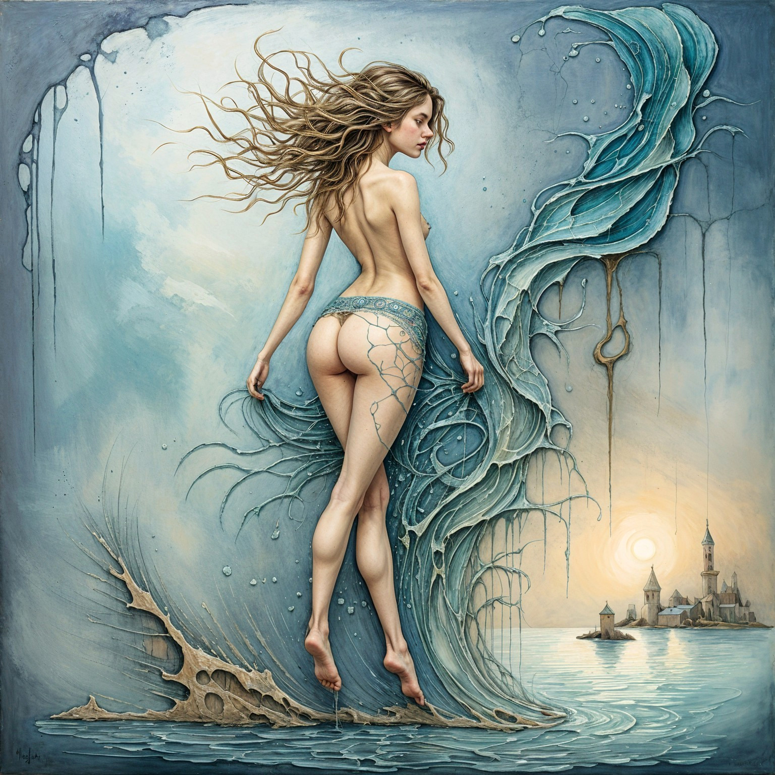 Serene Woman by Tranquil Sea in Dreamlike Art
