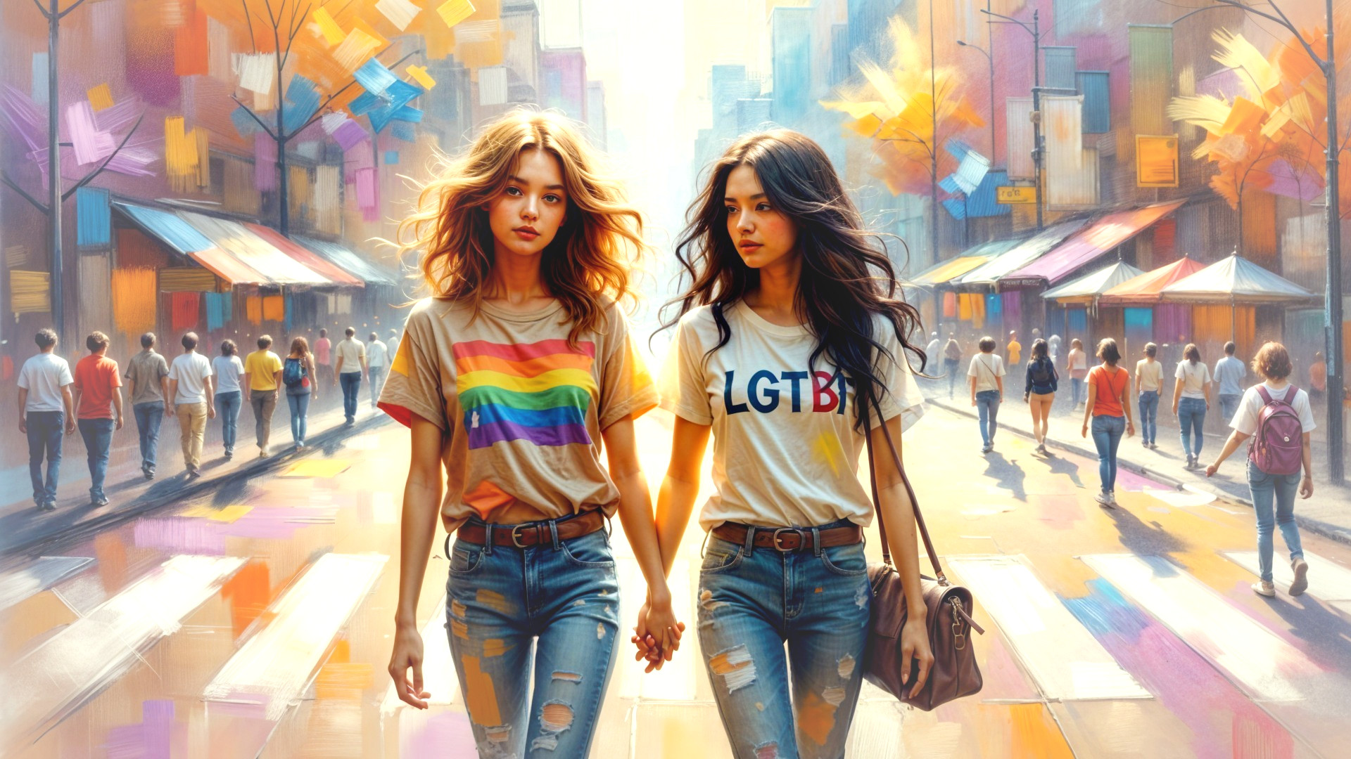 Young Women in Colorful Street Celebrating Unity