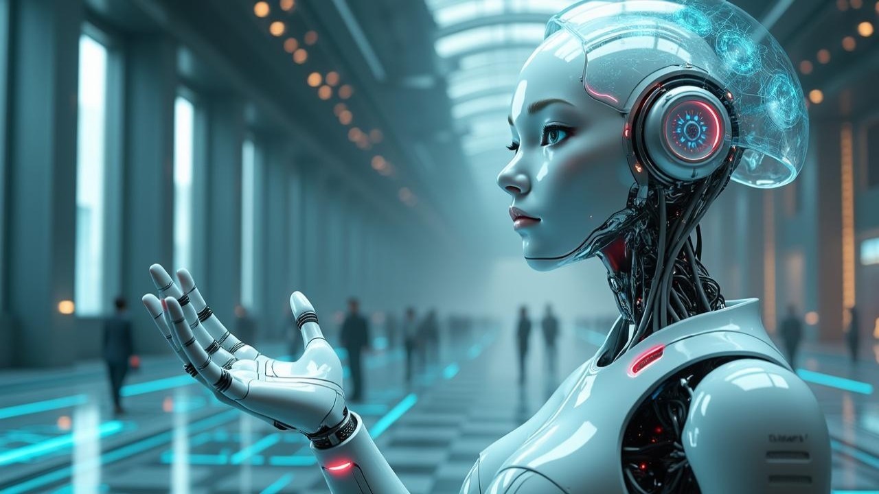Futuristic humanoid robot with advanced features