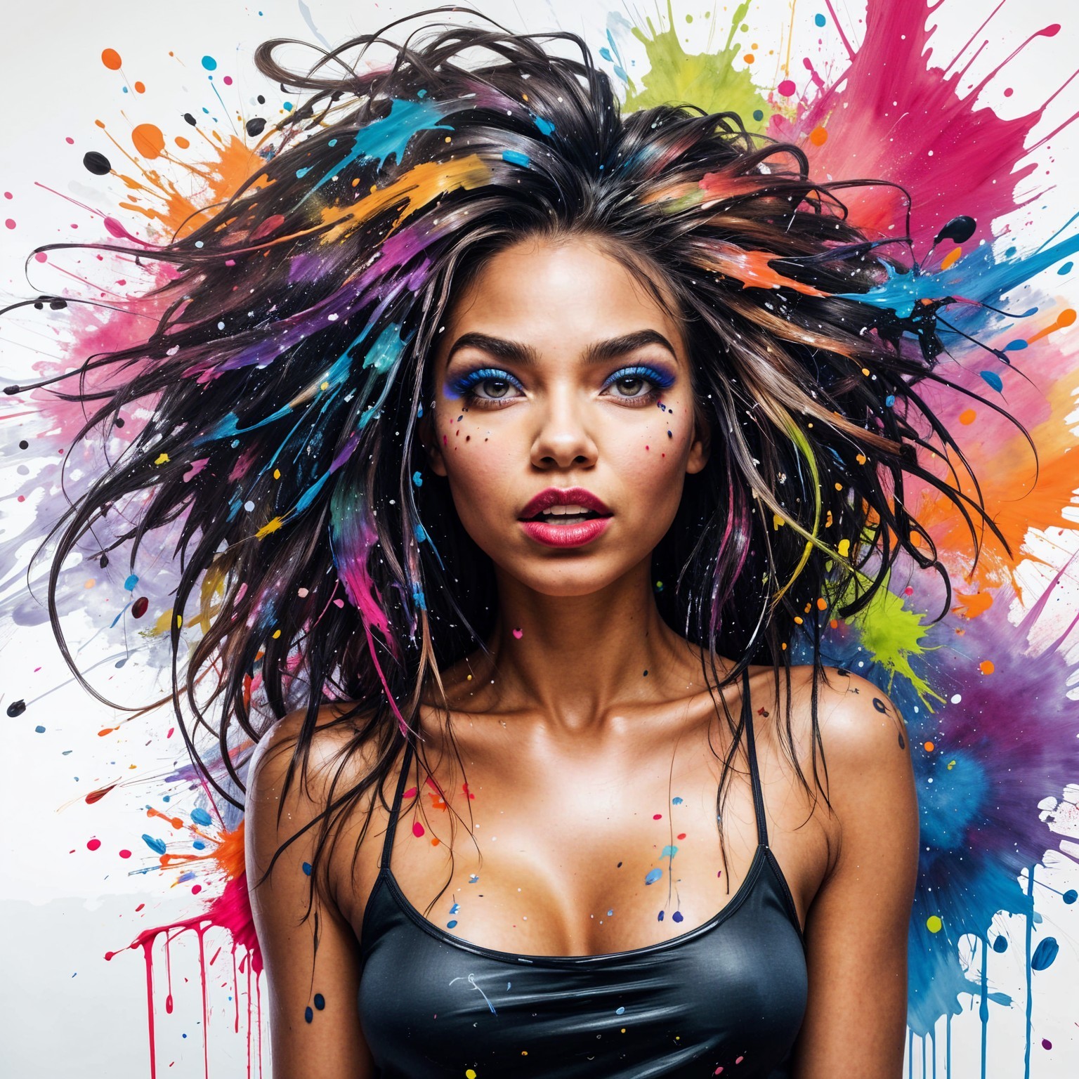 Striking Woman with Colorful Background and Bold Makeup