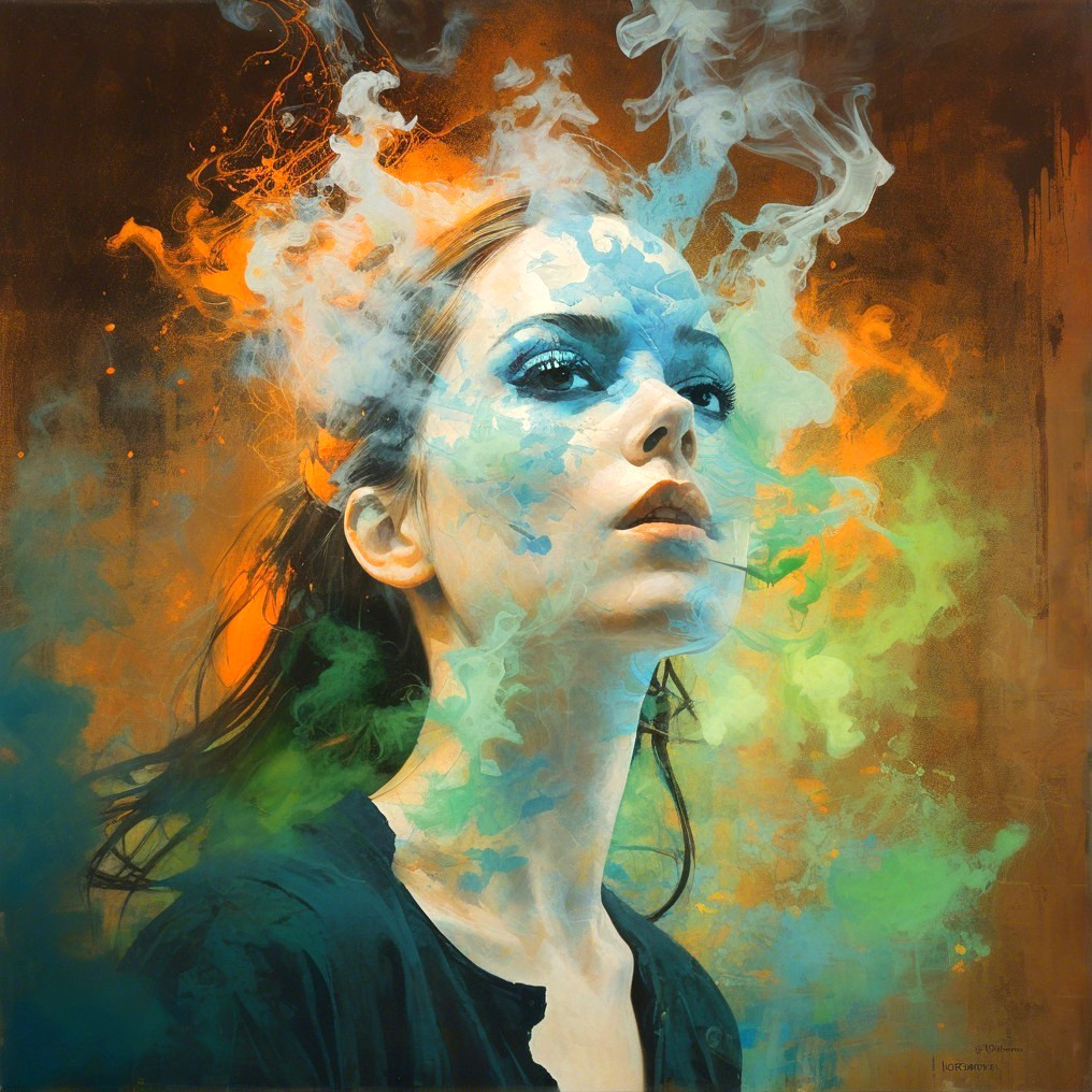Surreal Portrait of a Woman with Colorful Smoke