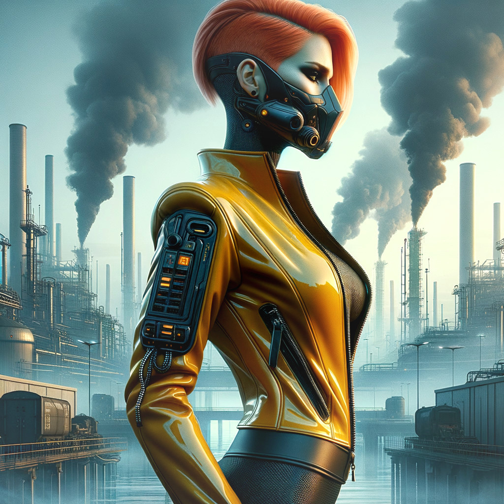 Futuristic Woman in Cyberpunk Industrial Setting