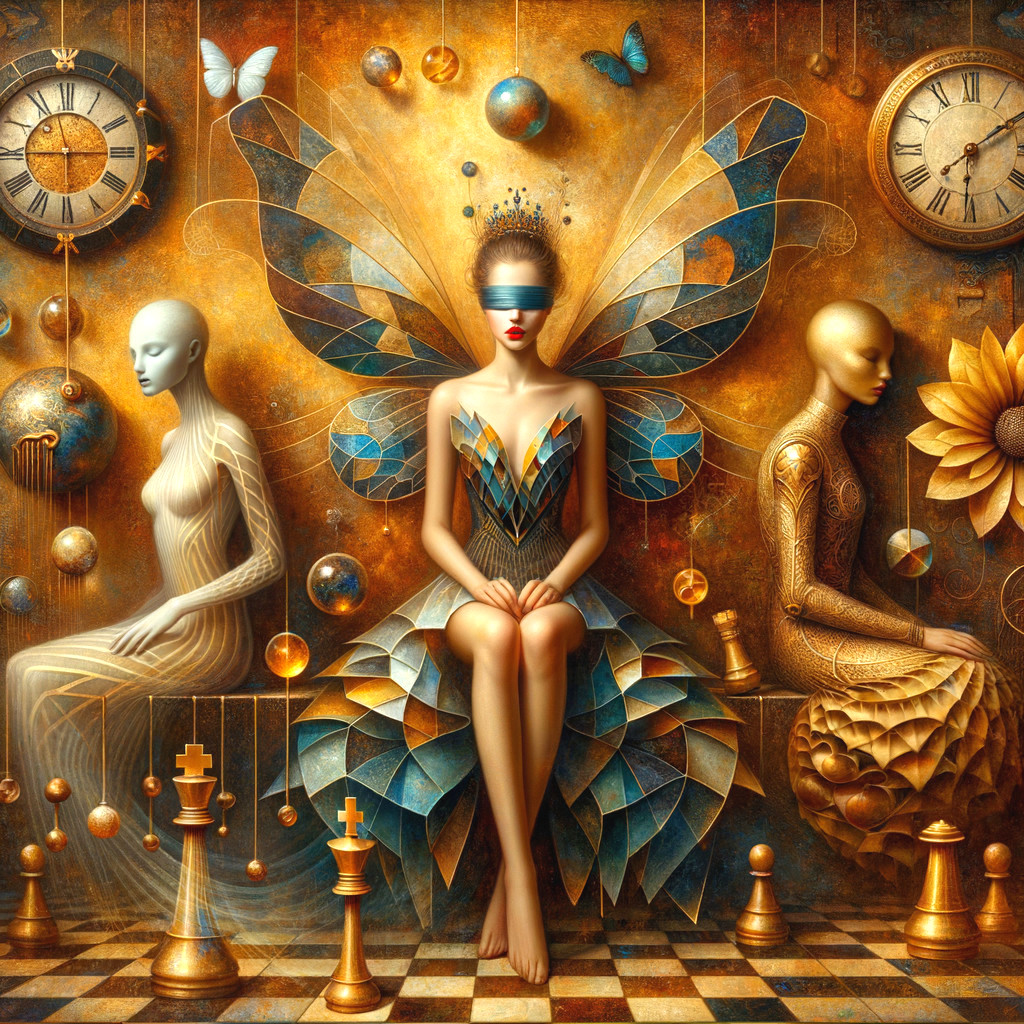 Surreal Scene with Butterfly Wings and Fantasy Elements