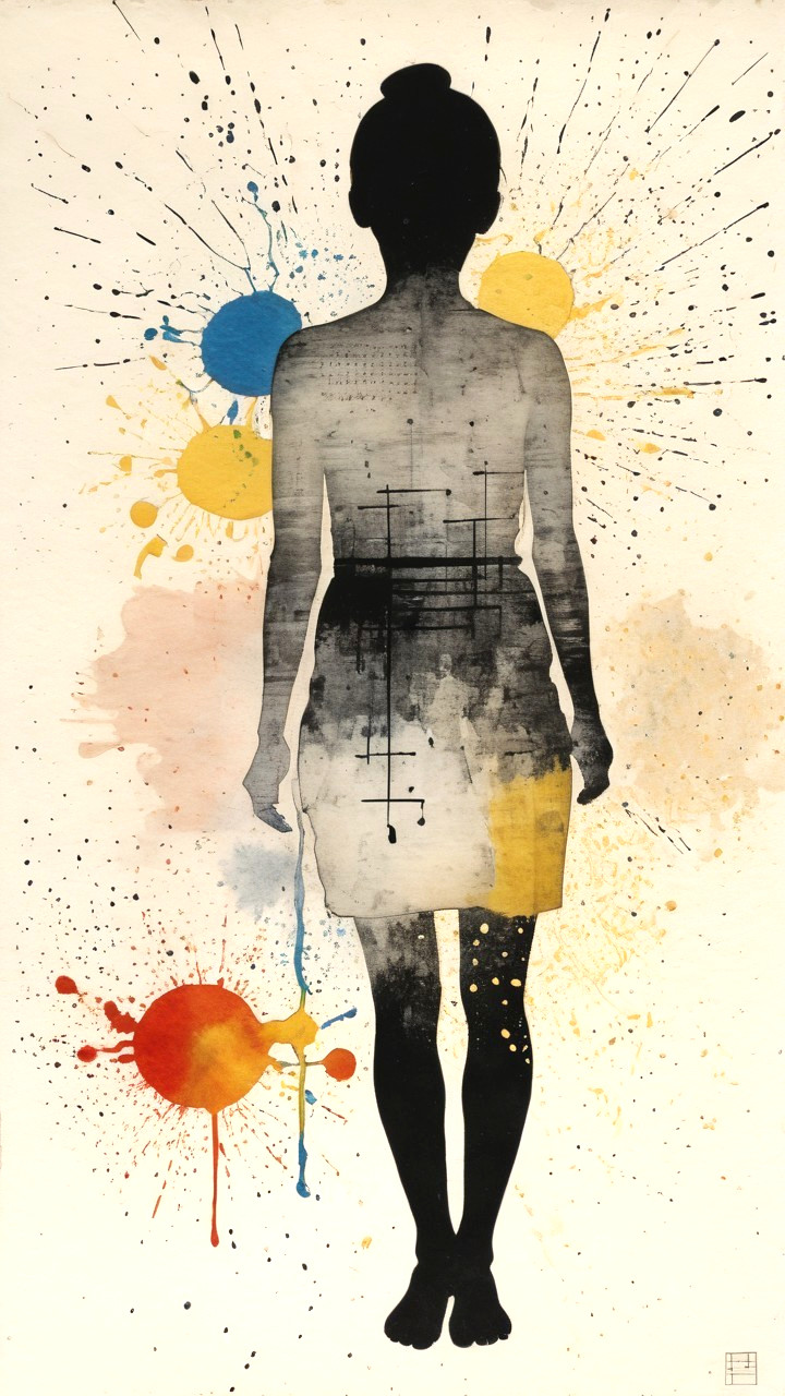 Silhouette of Woman Against Vibrant Abstract Background