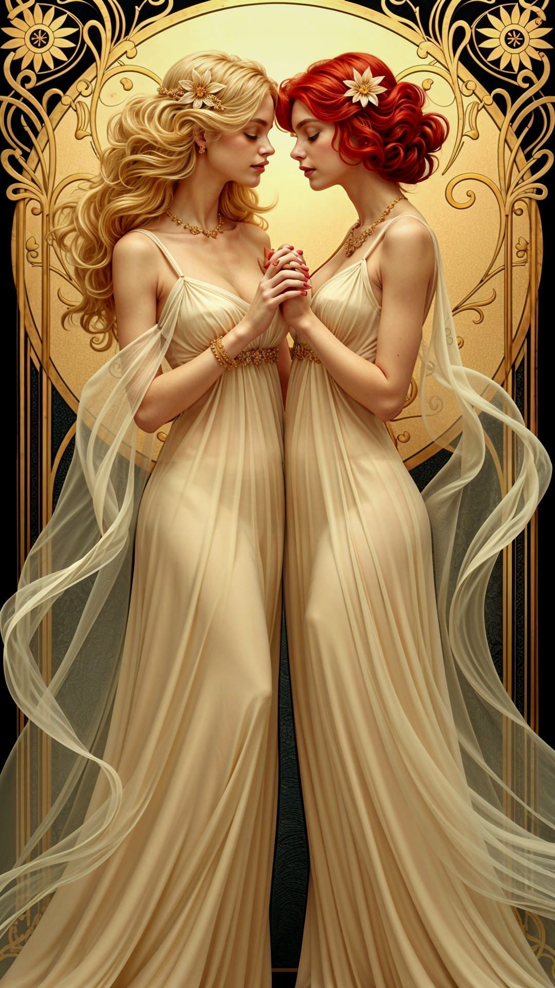 Elegantly Dressed Women in Art Nouveau Setting