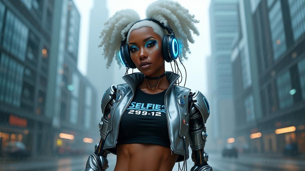 Futuristic Urban Scene with Cyberpunk Aesthetic