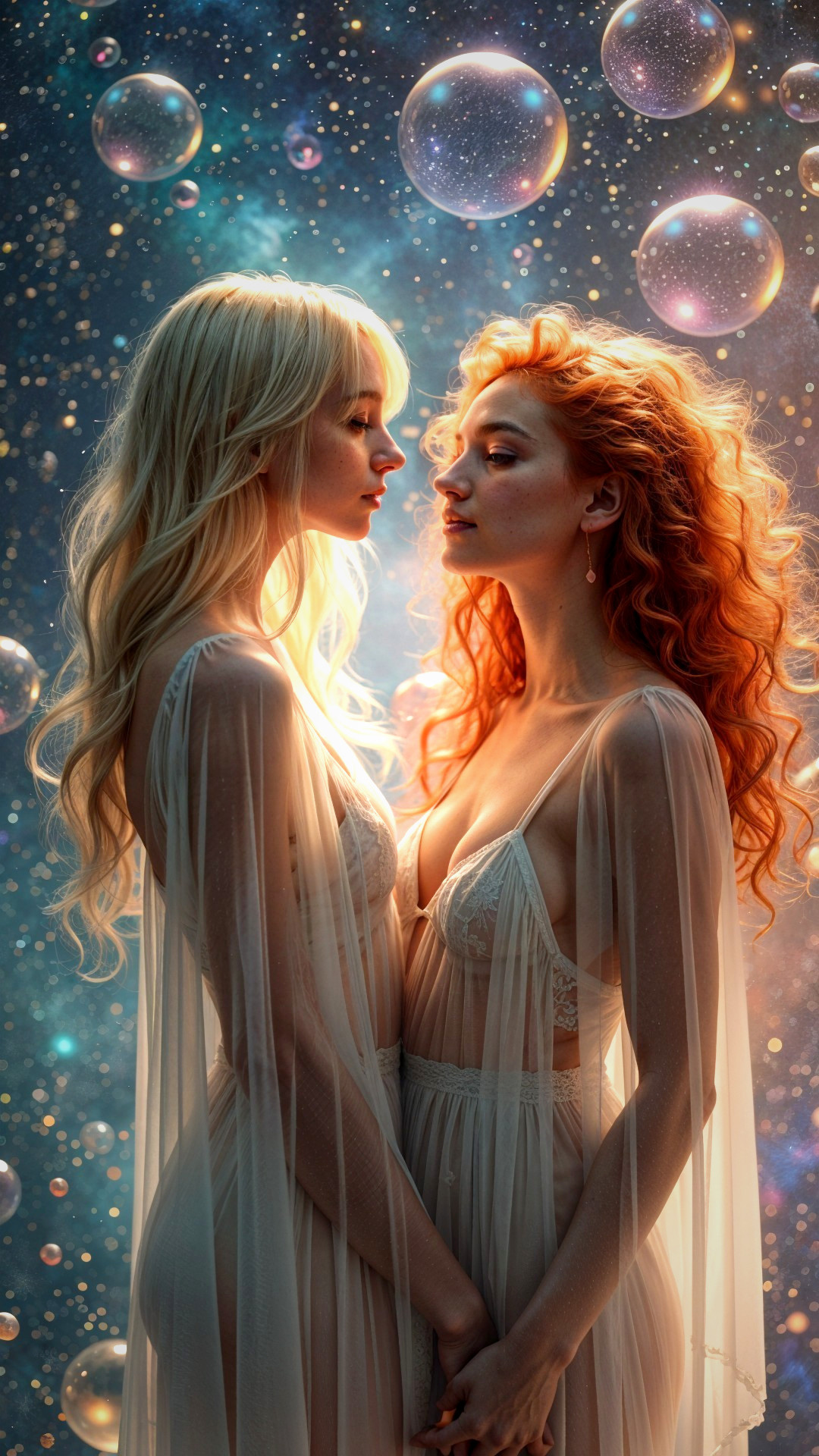 Enchanting Figures in Ethereal Light and Cosmic Setting