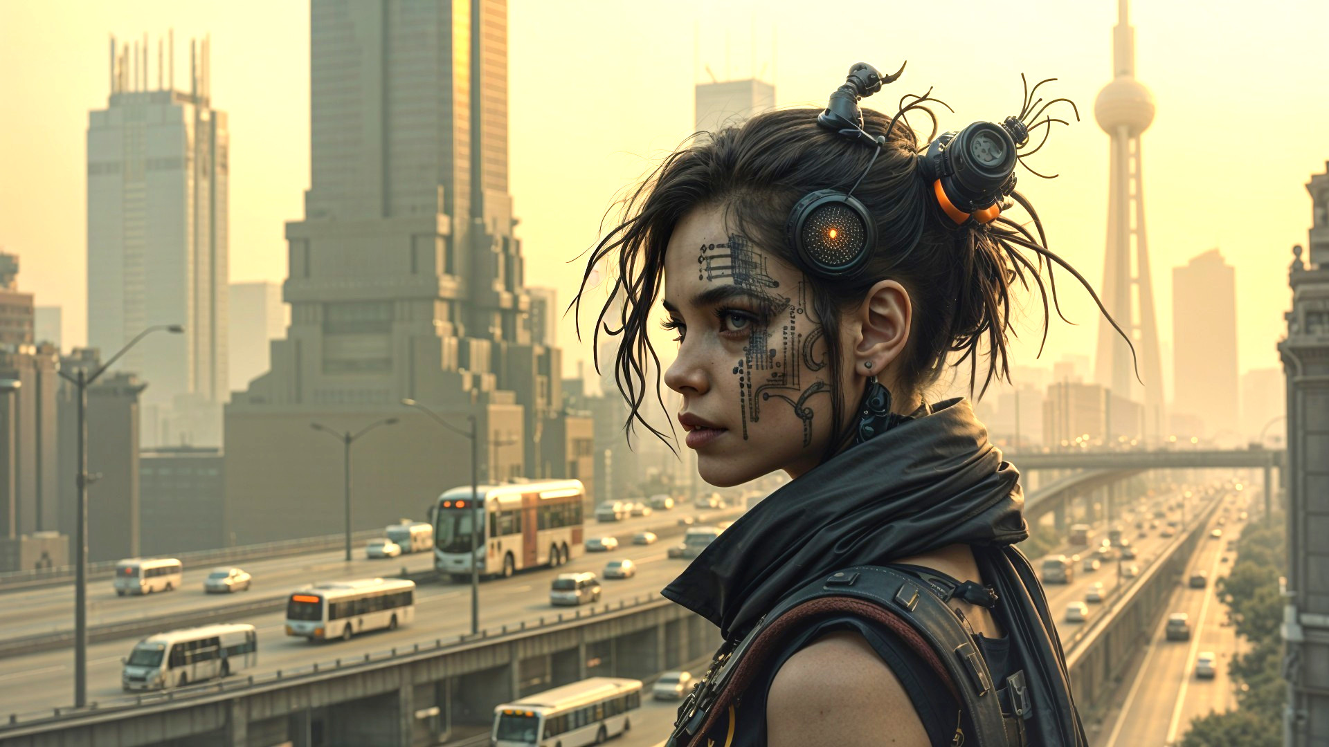 Futuristic Urban Landscape with Cybernetic Enhancements
