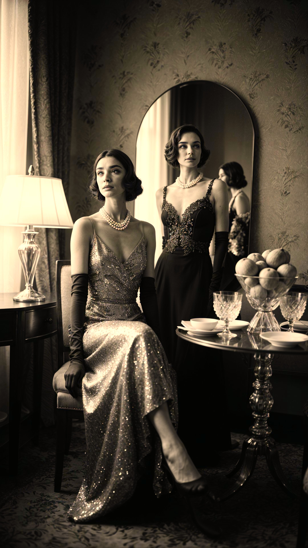 Elegant Vintage Attire of 1920s Women in Glamorous Setting