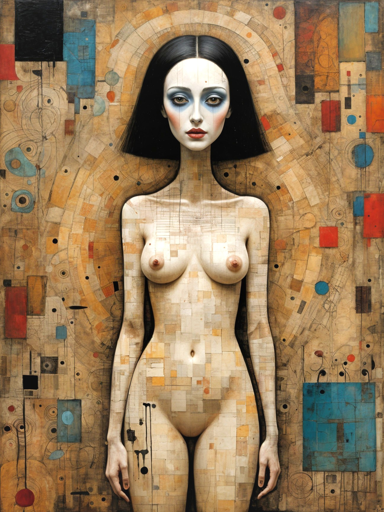 Stylized Woman Against Vibrant Abstract Background