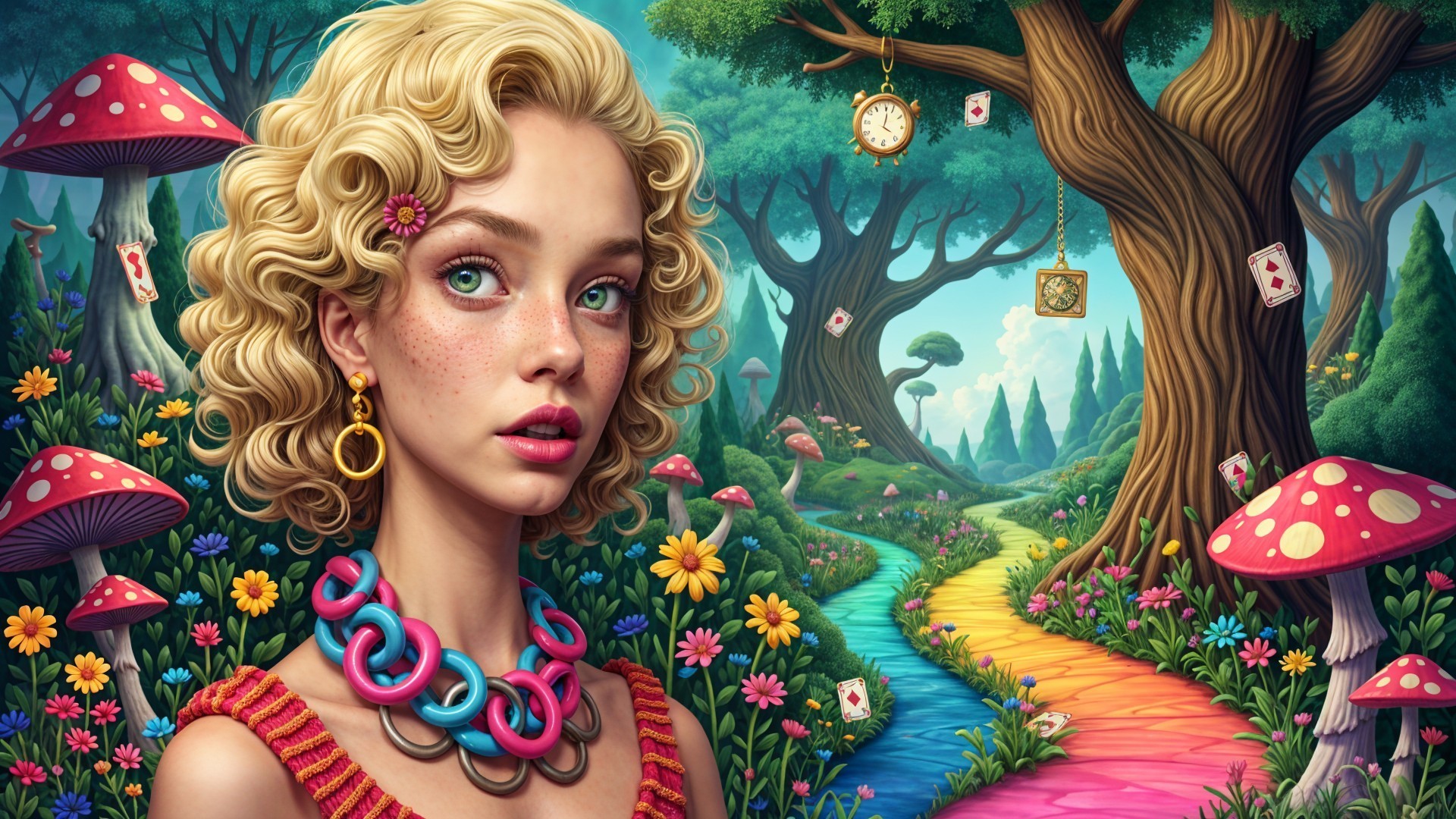 Whimsical Fantasy Scene in Enchanted Forest