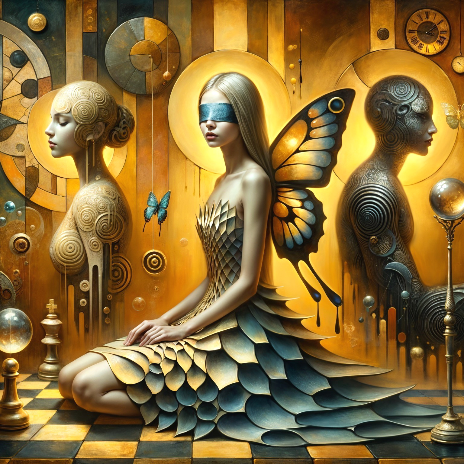 Surreal Scene of Woman with Butterfly Wings and Figures