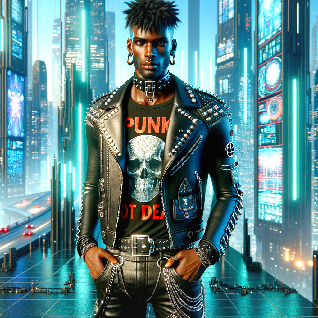 Futuristic Cityscape with Punk Fashion Elements