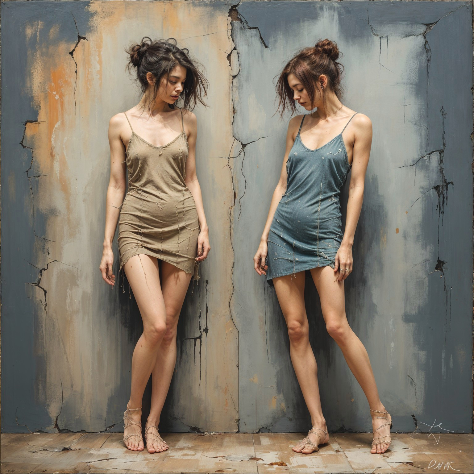 Women in Dresses Against Textured Backdrop