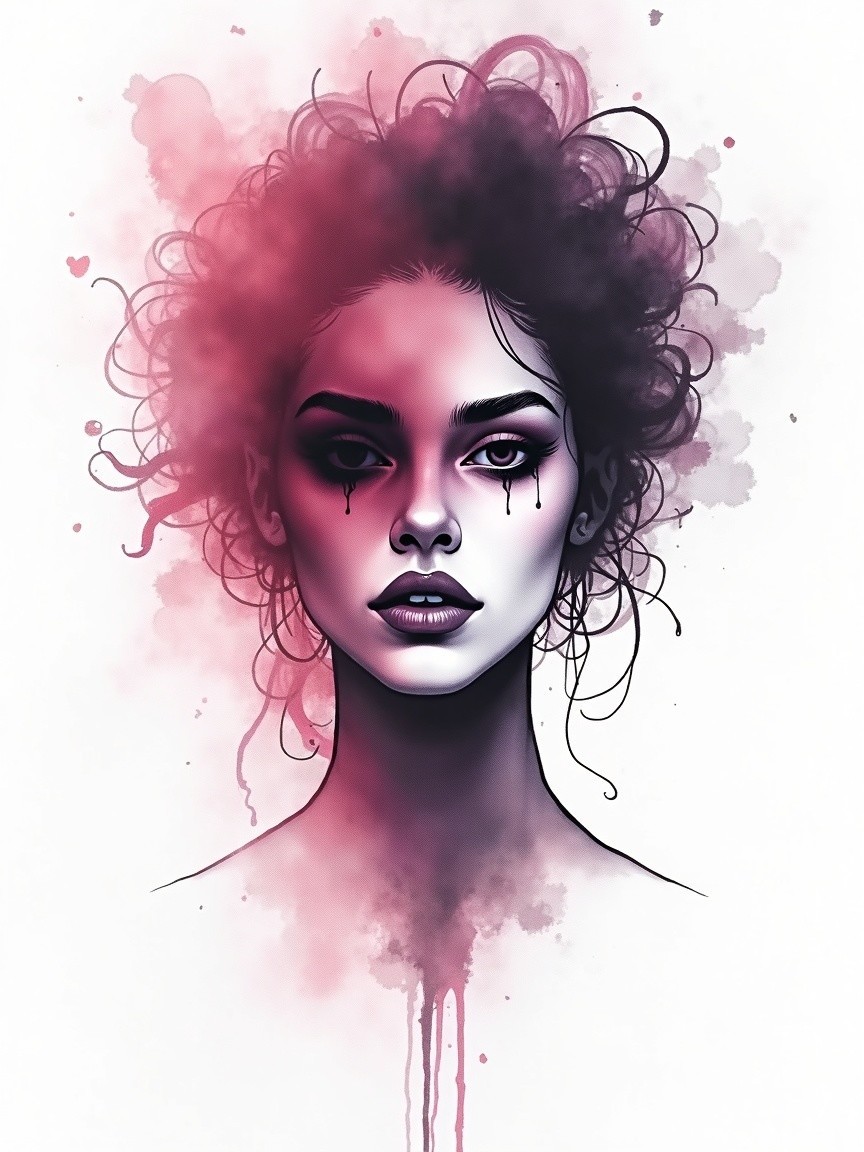Ethereal Portrait of a Woman with Ink Tears