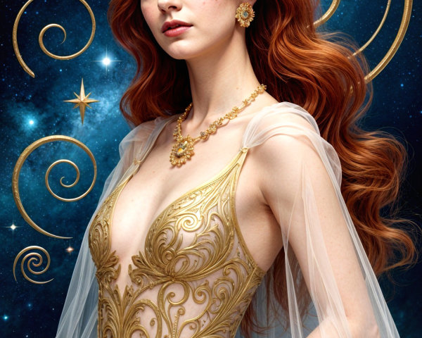 Fiery Red-Haired Figure in Cosmic Setting