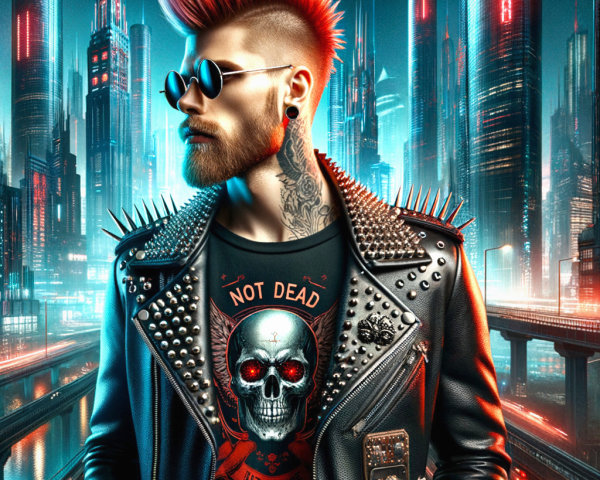 Stylish Man in Futuristic Urban Setting with Mohawk