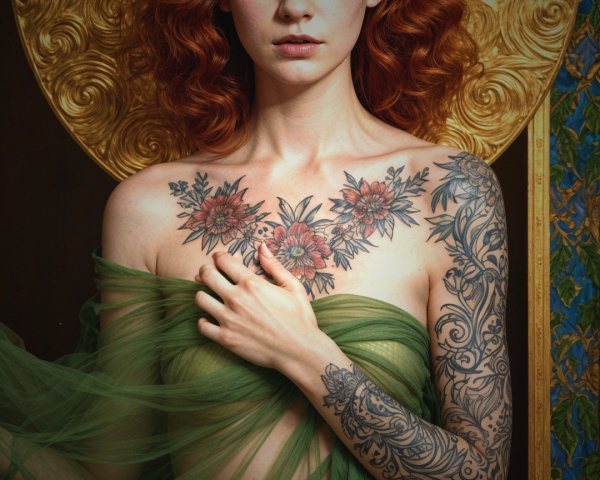 Portrait of a Woman with Red Hair and Tattoos