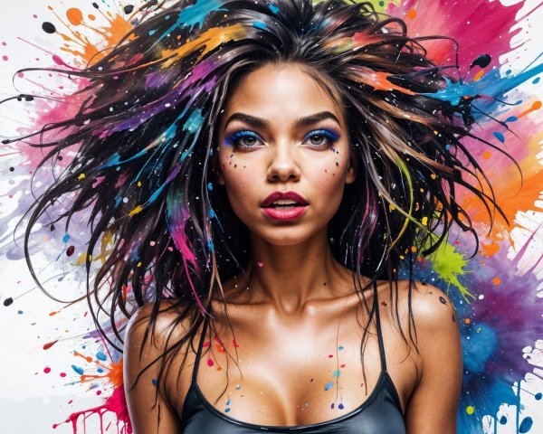 Striking Woman with Colorful Background and Bold Makeup