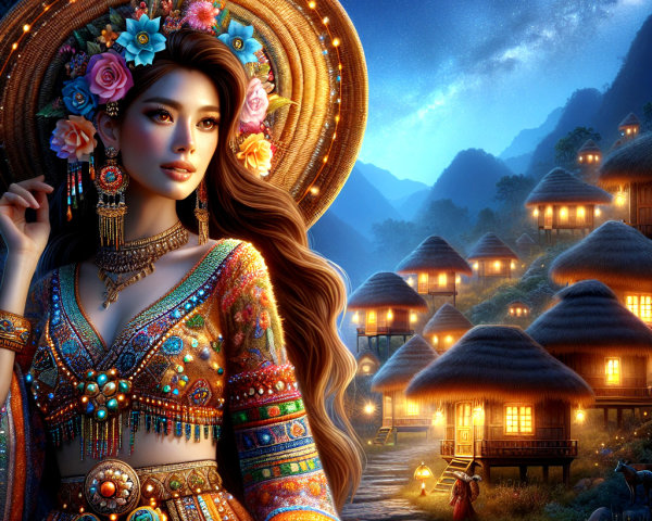 Traditional Attire and Vibrant Colors in Twilight Scene