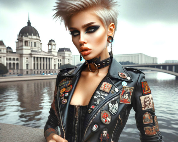 Punk Individual by River with Historical Building