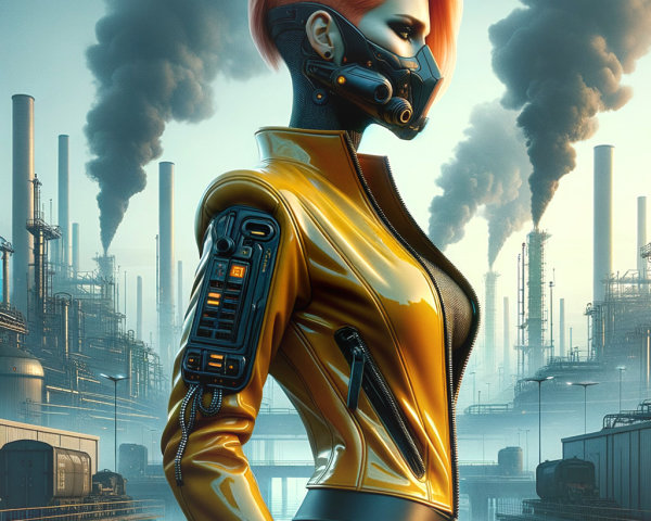 Futuristic Woman in Cyberpunk Industrial Setting