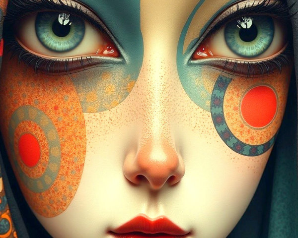 Portrait of a Young Woman with Intricate Face Patterns
