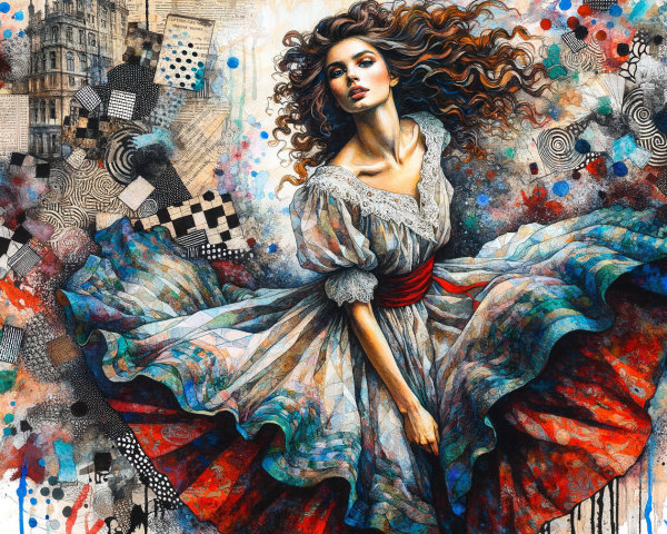 Artwork of a Confident Woman in Vibrant Gown