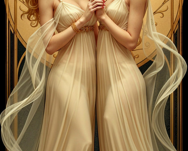 Elegantly Dressed Women in Art Nouveau Setting