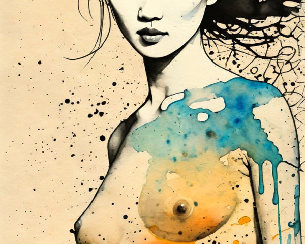 Watercolor Portrait of a Woman with Abstract Accents