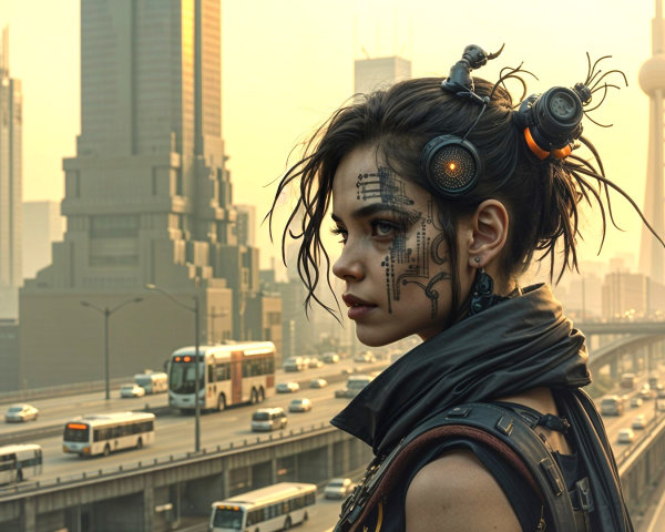 Futuristic Urban Landscape with Cybernetic Enhancements