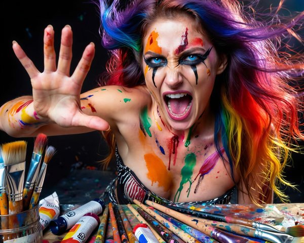 Close-Up of Young Woman with Colorful Face Paint