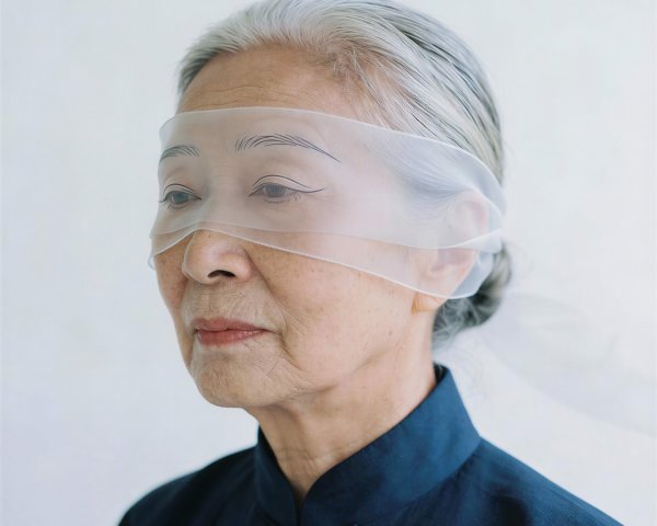 Senior East Asian Woman in Semi-Sheer Blindfold