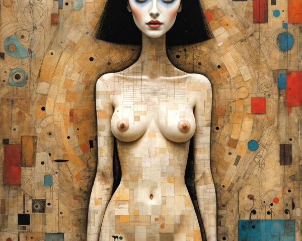 Stylized Woman Against Vibrant Abstract Background