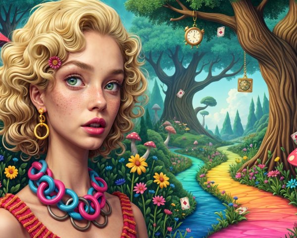 Whimsical Fantasy Scene in Enchanted Forest