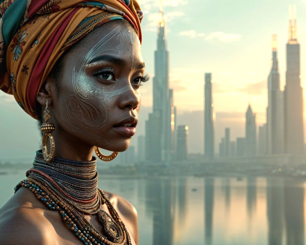 Portrait of a Young Woman with Headwraps at Sunset