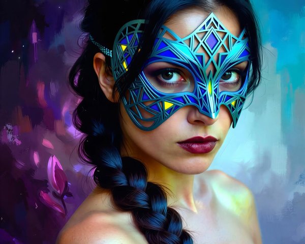 Digital Painting of Woman in Ornate Masquerade Mask